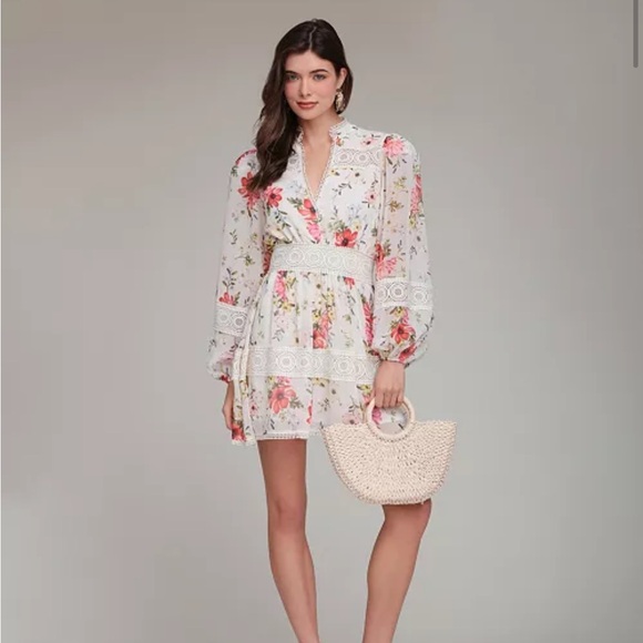 NWT Avec Les Filles Floral Long Sleeve Mini Dress 8 - Picture 4 of 5